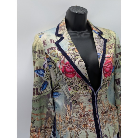 BOHO CHIC Tattoo Floral Lace Up Blazer Jacket Women Size 6 - Picture 3 of 16